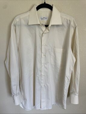 Ingram Cottonstir Men’s Ivory Dress Shirt 16.5/42 Button Down Made In Italy
